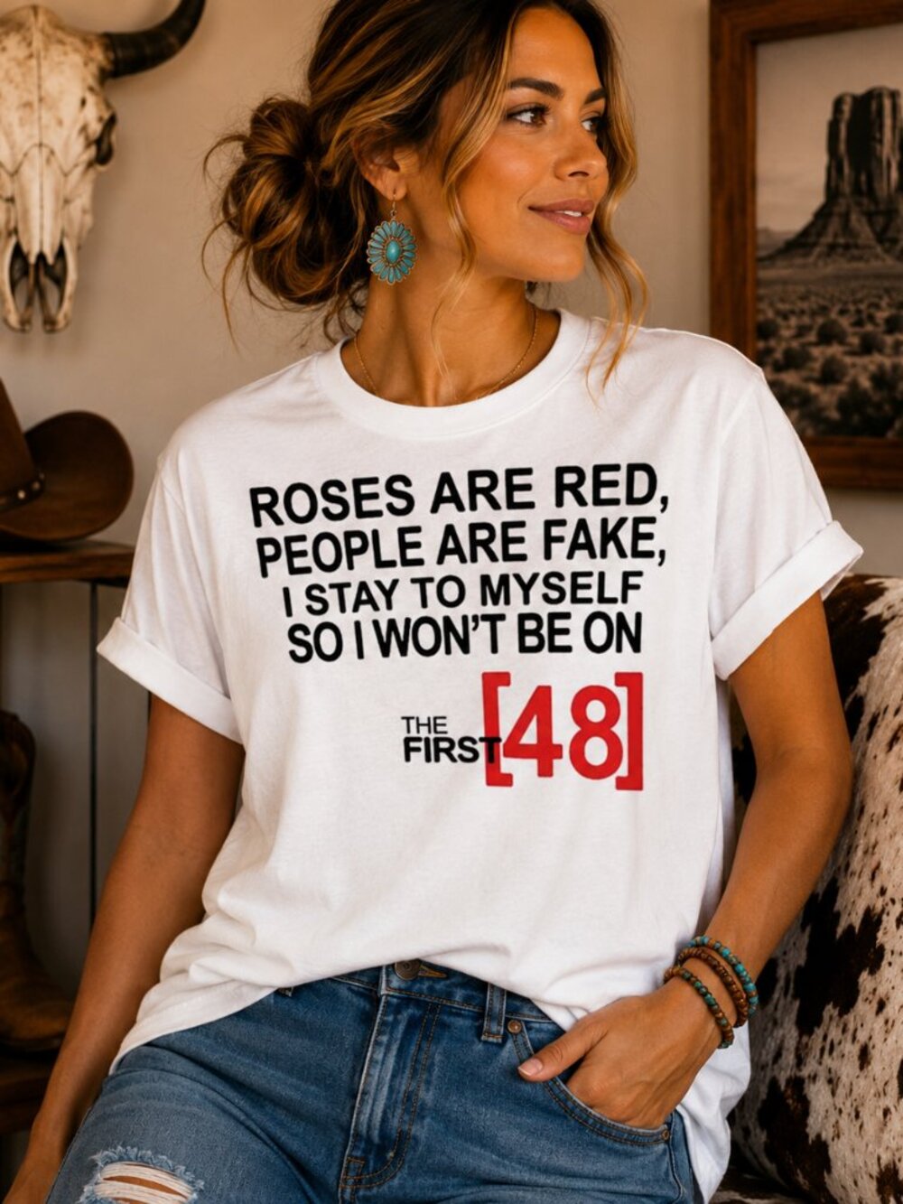 First 48 Graphic T Shirt Trendy Western Style Tee Women Gifts White
